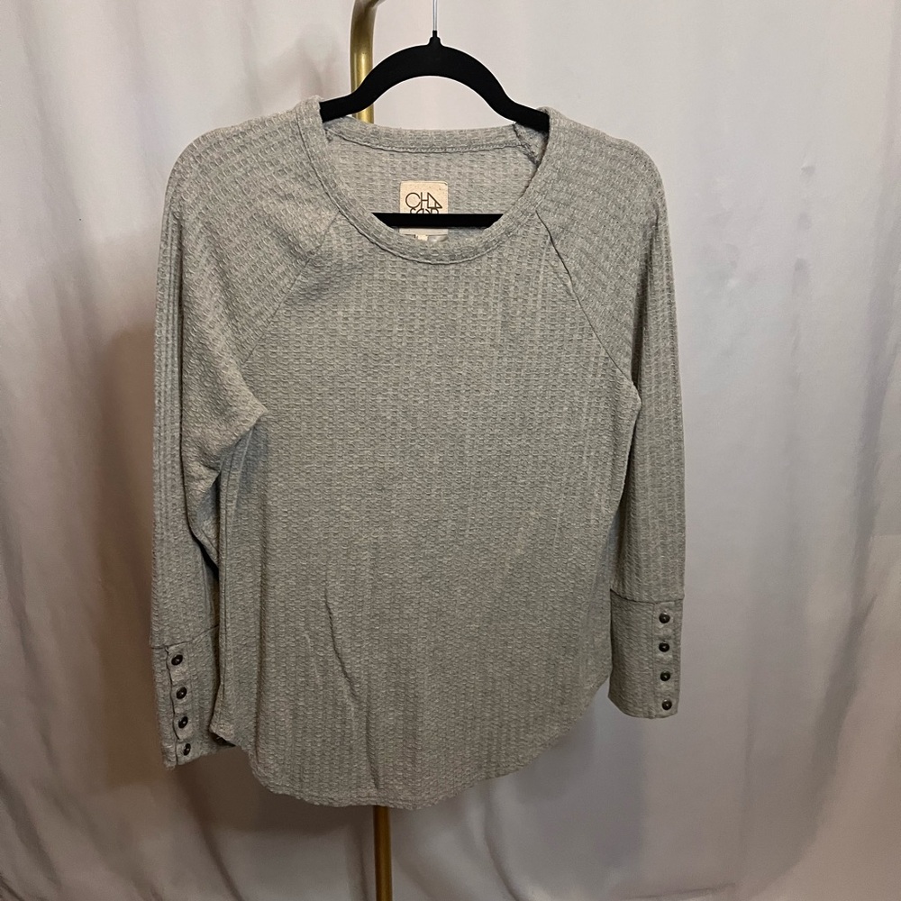 Chaser Gray Waffle Knit Round Neck Long Sleeve Minimalist medium (B4)